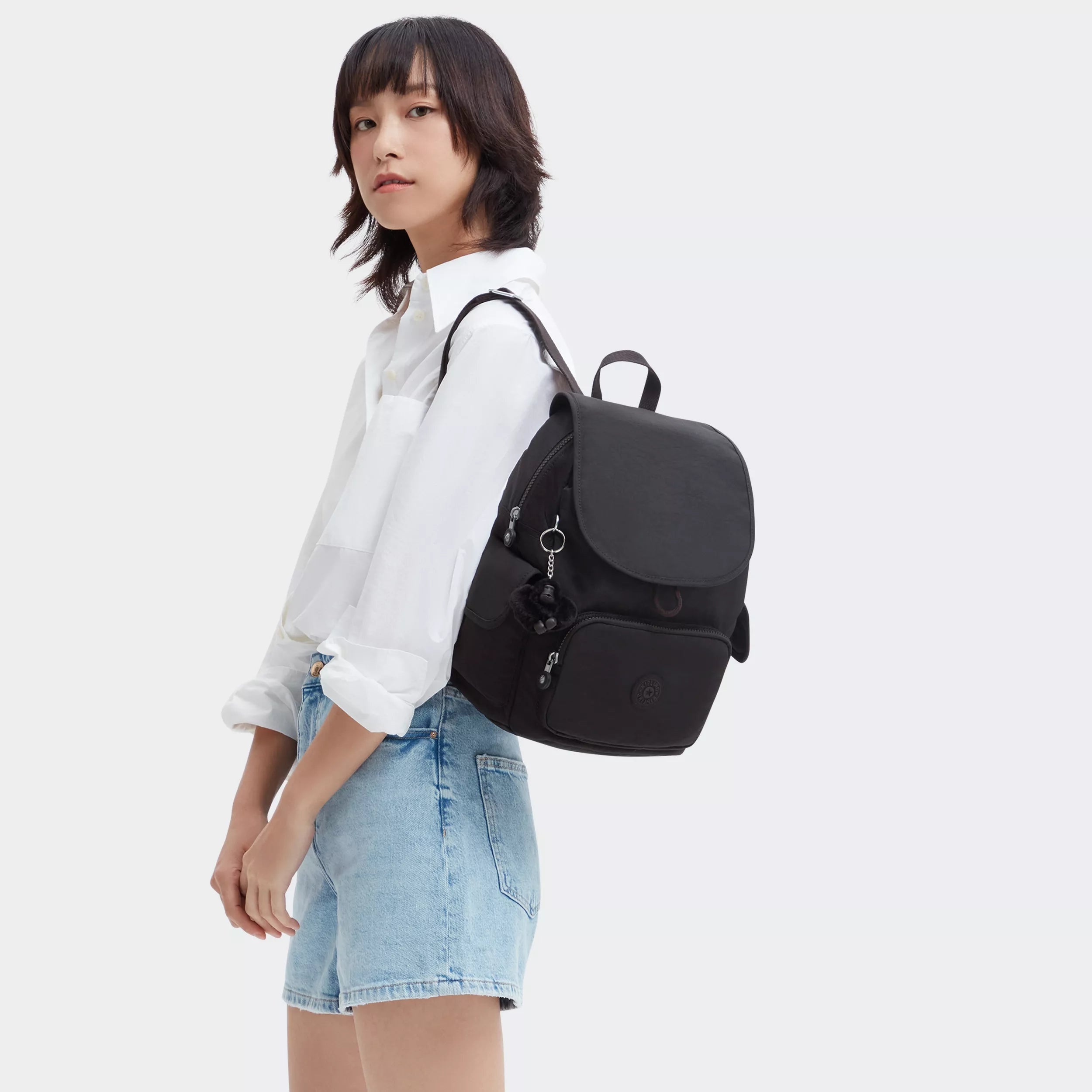 Kipling City Pack S in Black Noir — back view
