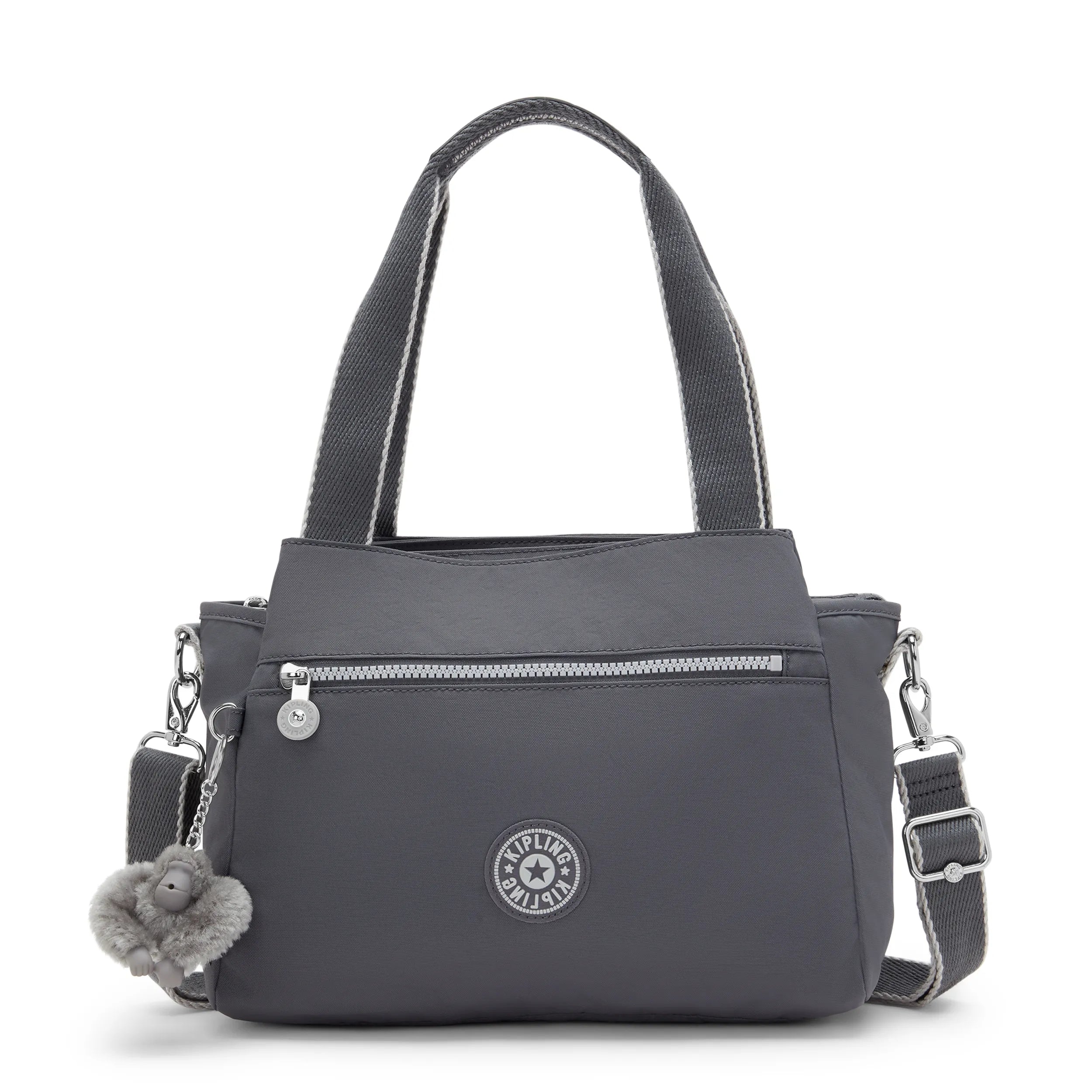 Kipling Elysia Shoulder Bag in Moonlit Grey — front view # color_Moonlit Grey