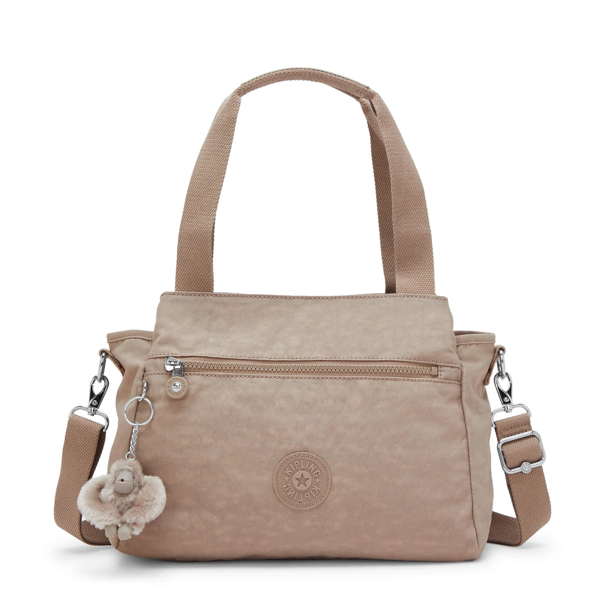Kipling Elysia Shoulder Bag in Tan Beige — front view # color_Tan Beige