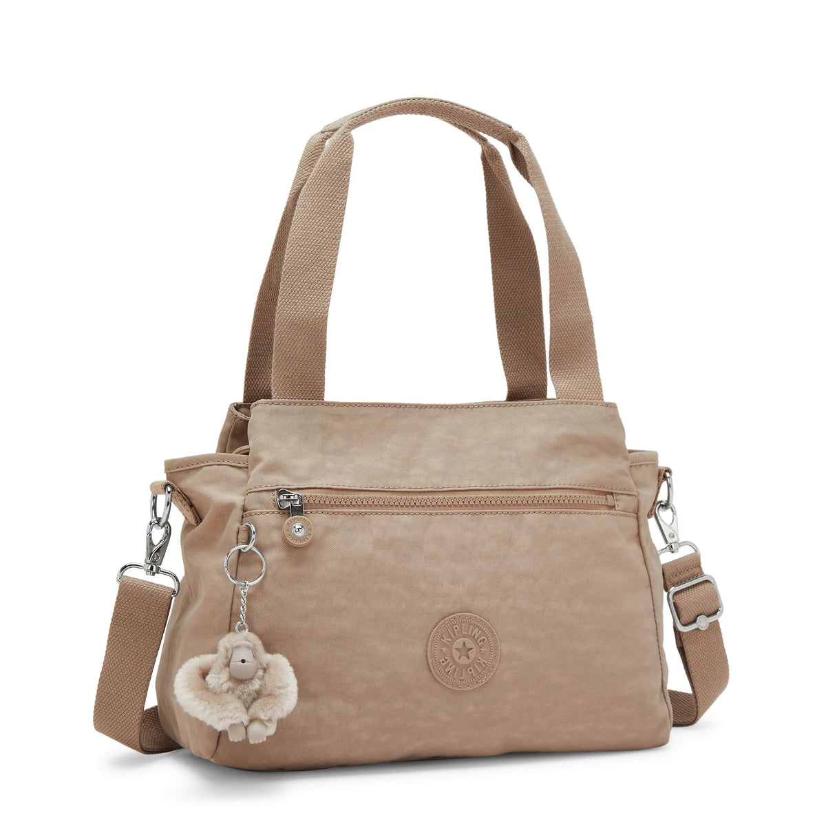 Kipling Elysia Shoulder Bag in Tan Beige — angle view