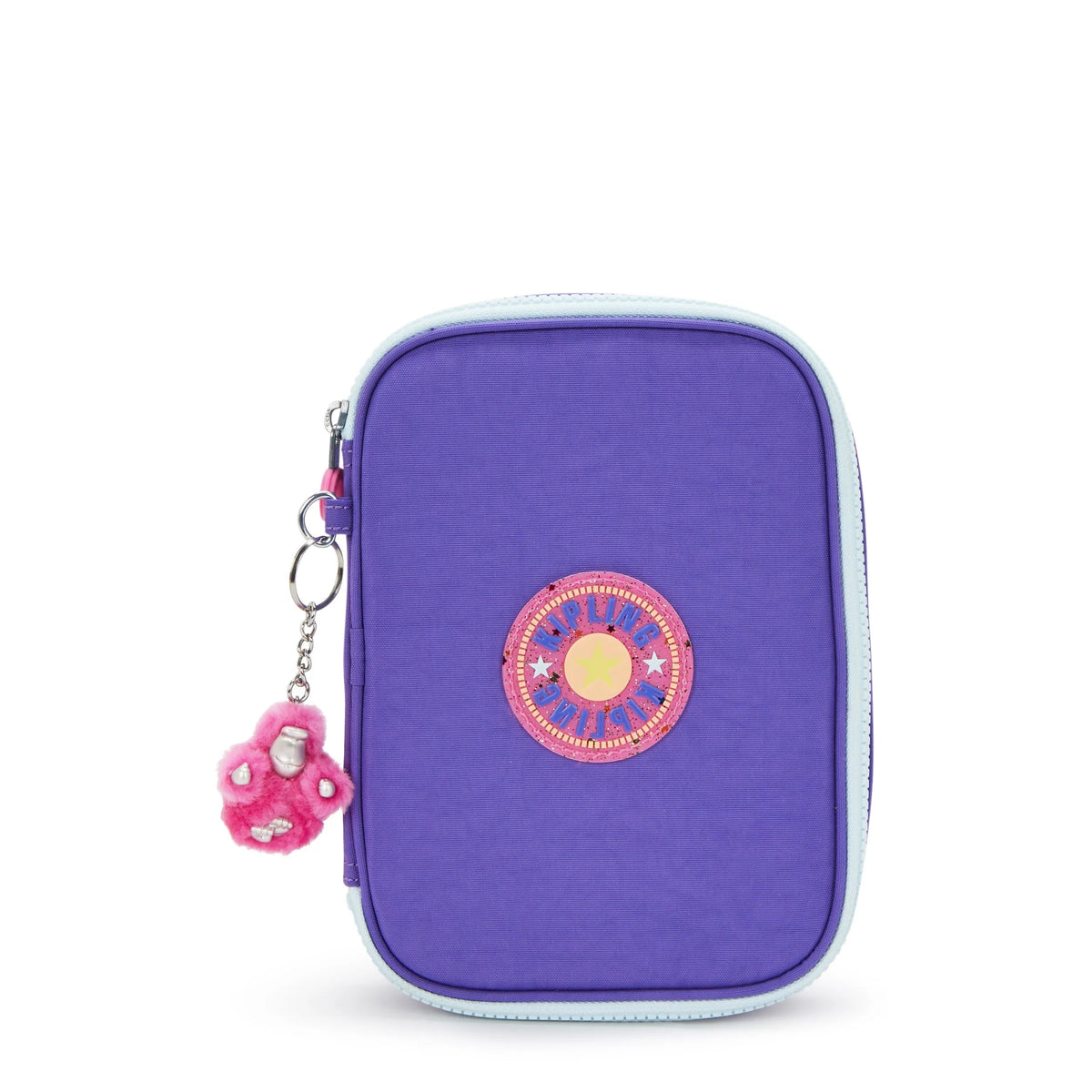 Kipling 100 Pens Case in Iris Purple Fun C — front view # color_Iris Purple Fun C