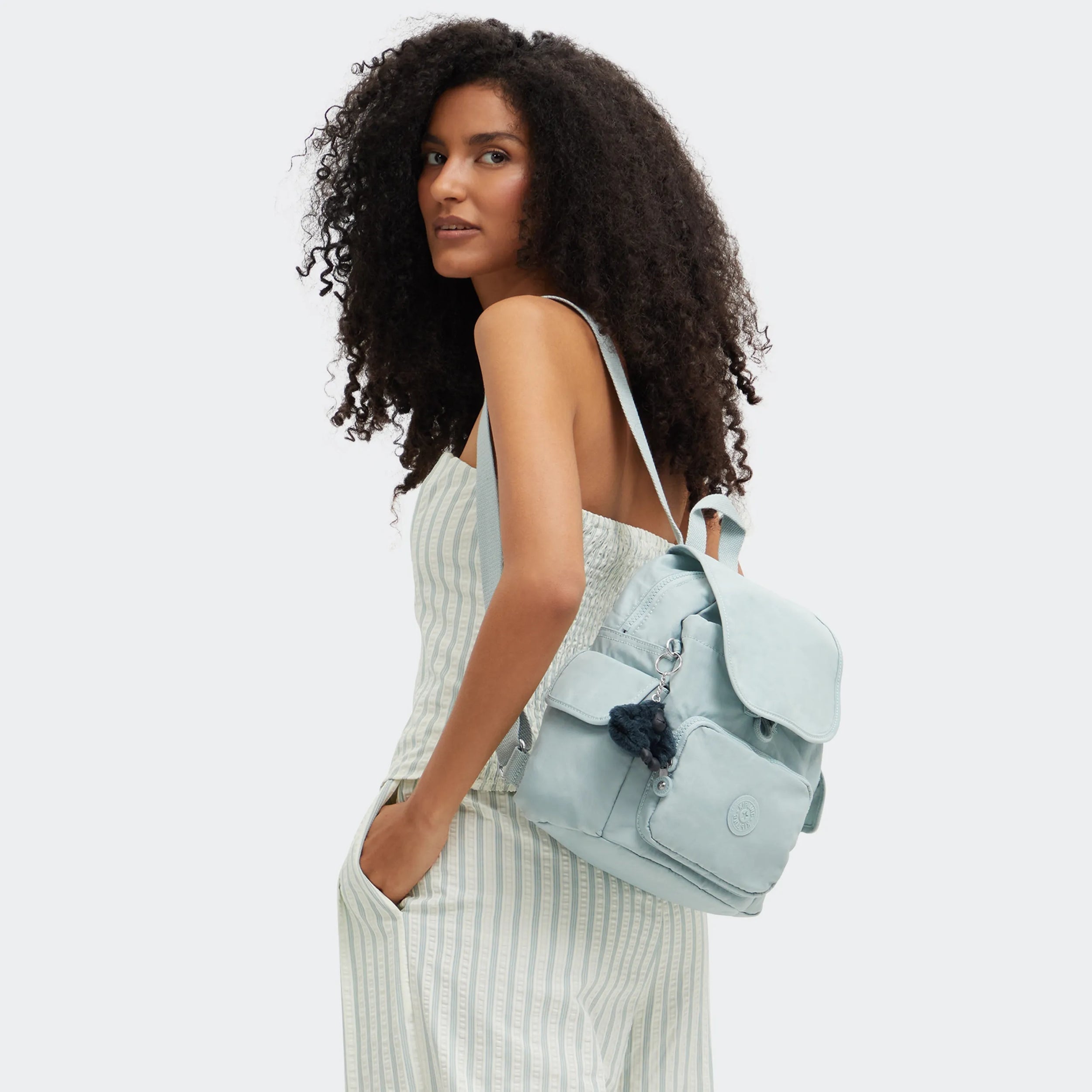 Kipling City Pack Mini in Breezy Blue — back view
