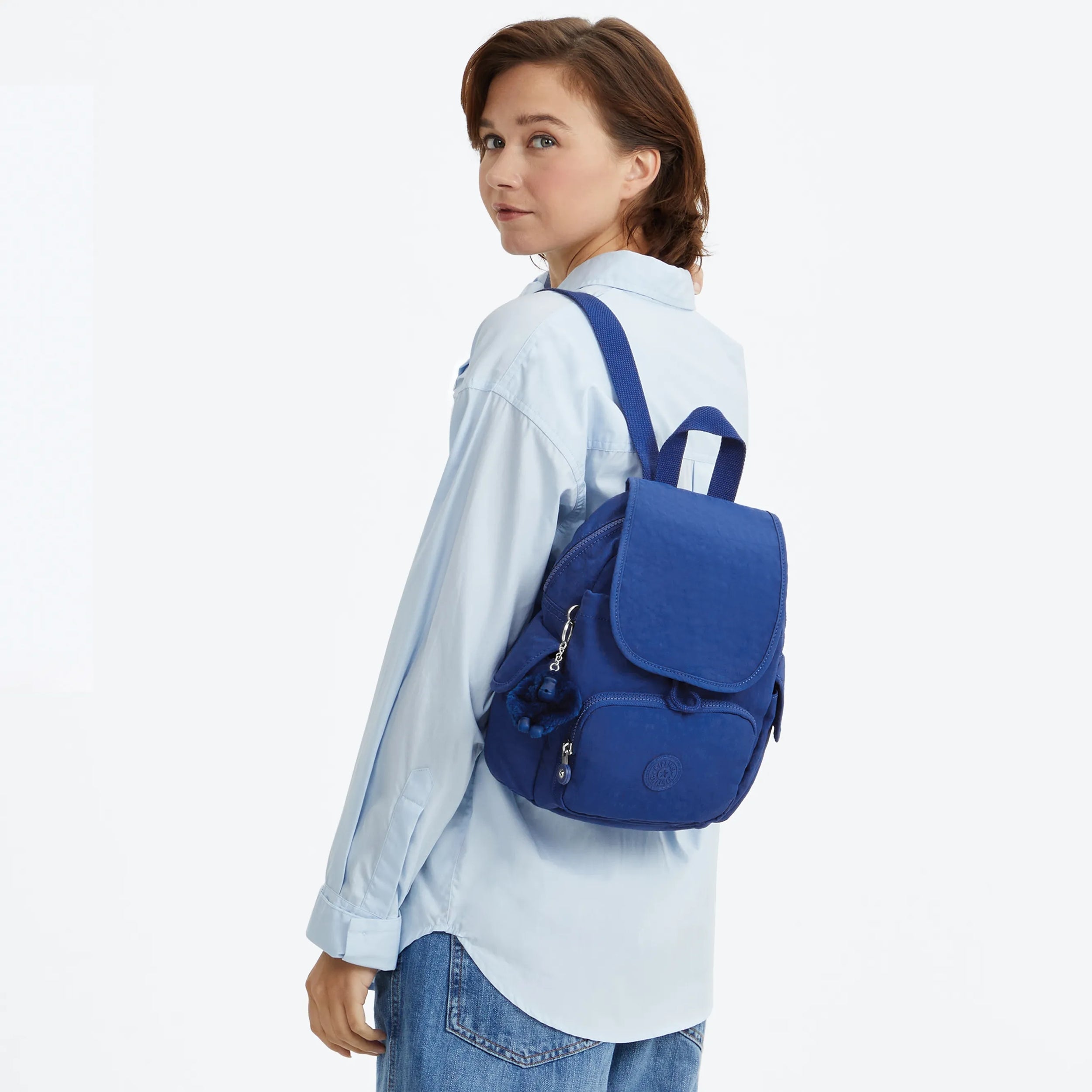 Kipling City Pack Mini in Blazing Blue — back view
