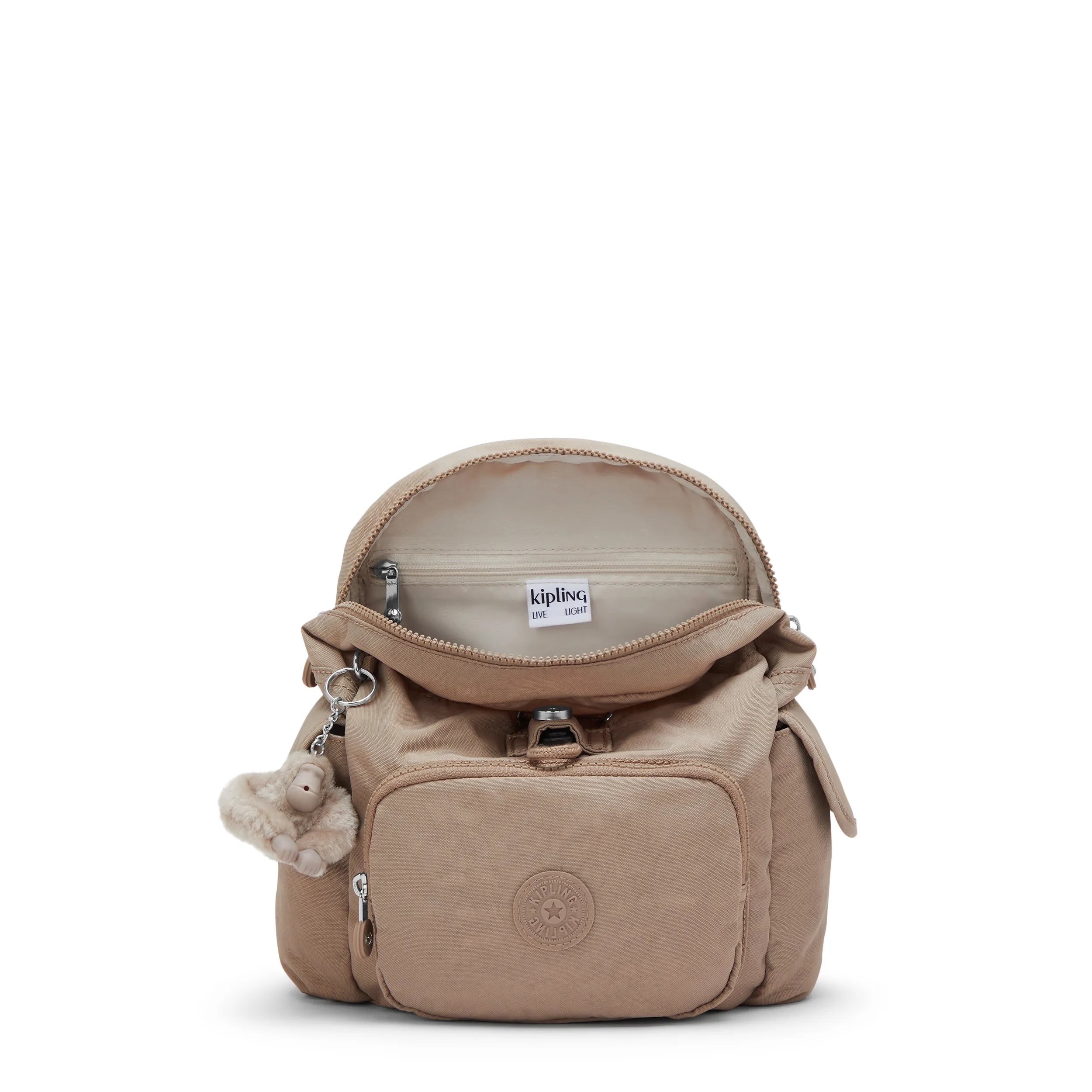 Kipling City Pack Mini in Tan Beige — angle view 3