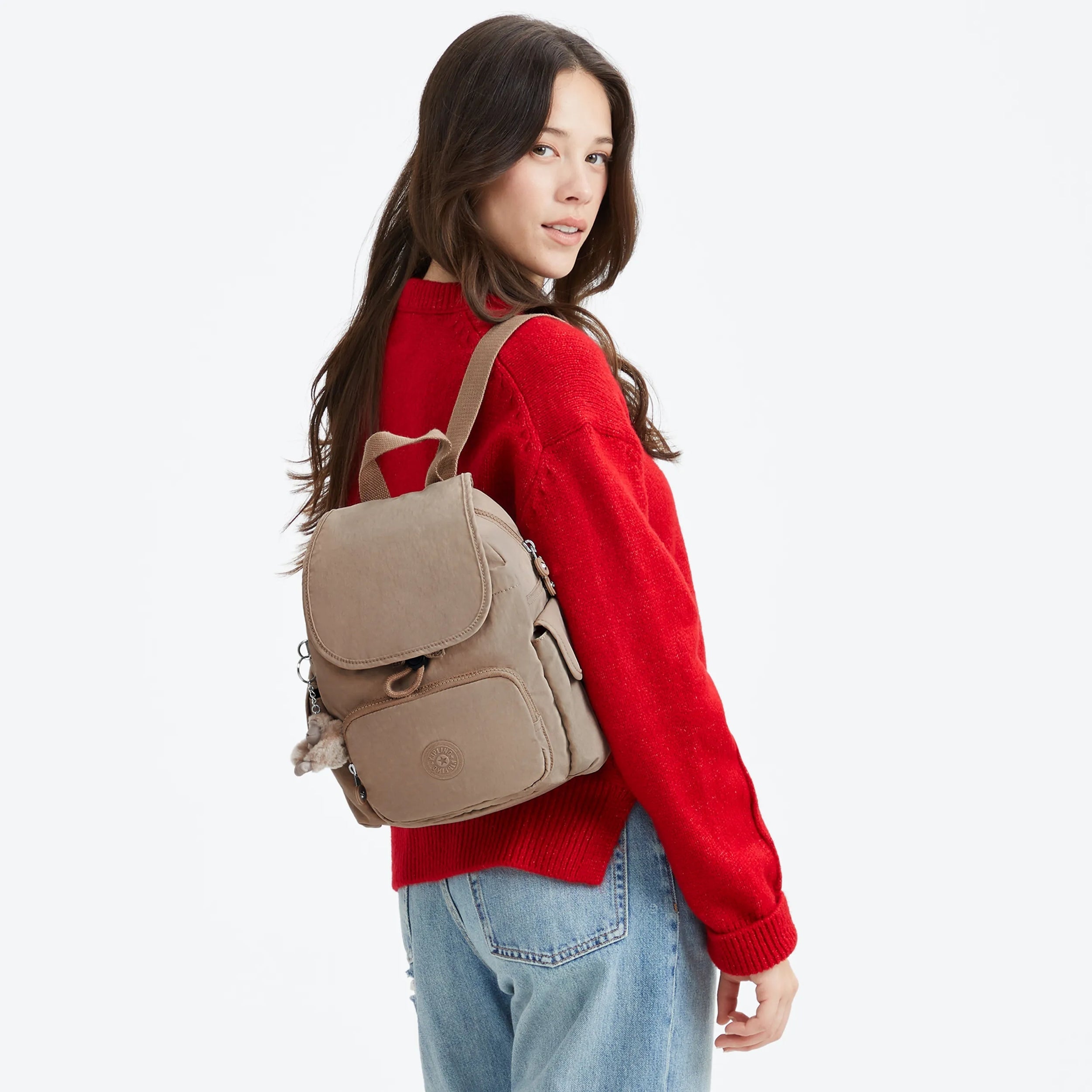 Kipling City Pack Mini in Tan Beige — back view