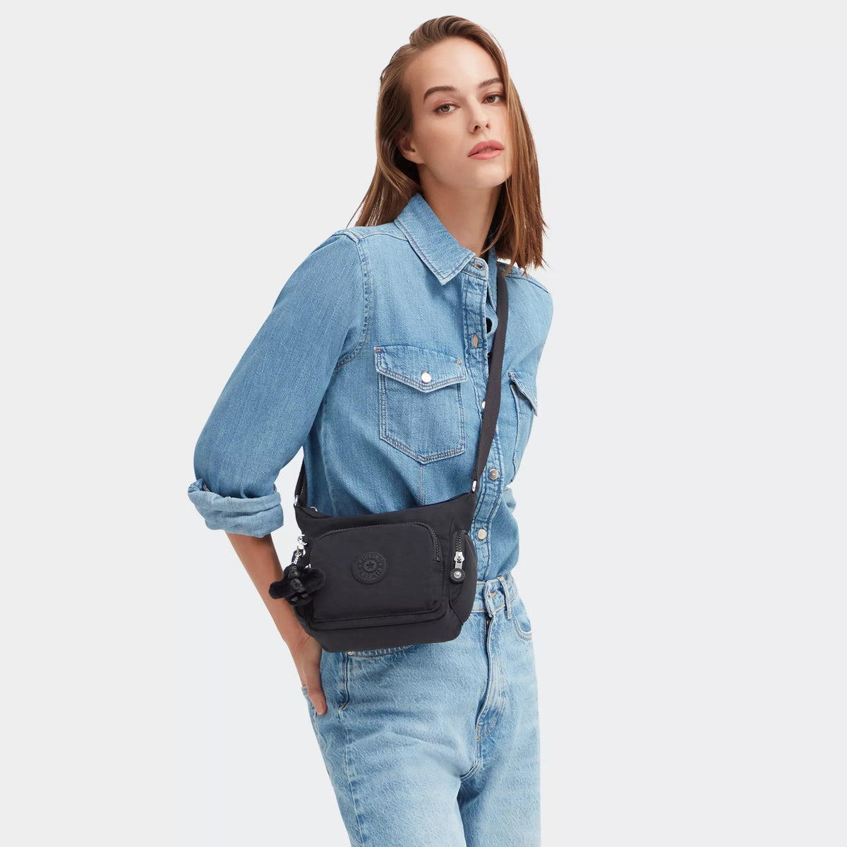 Kipling Gabbie Mini  Crossbody Bag in Black Noir — lifestyle # color_Black Noir