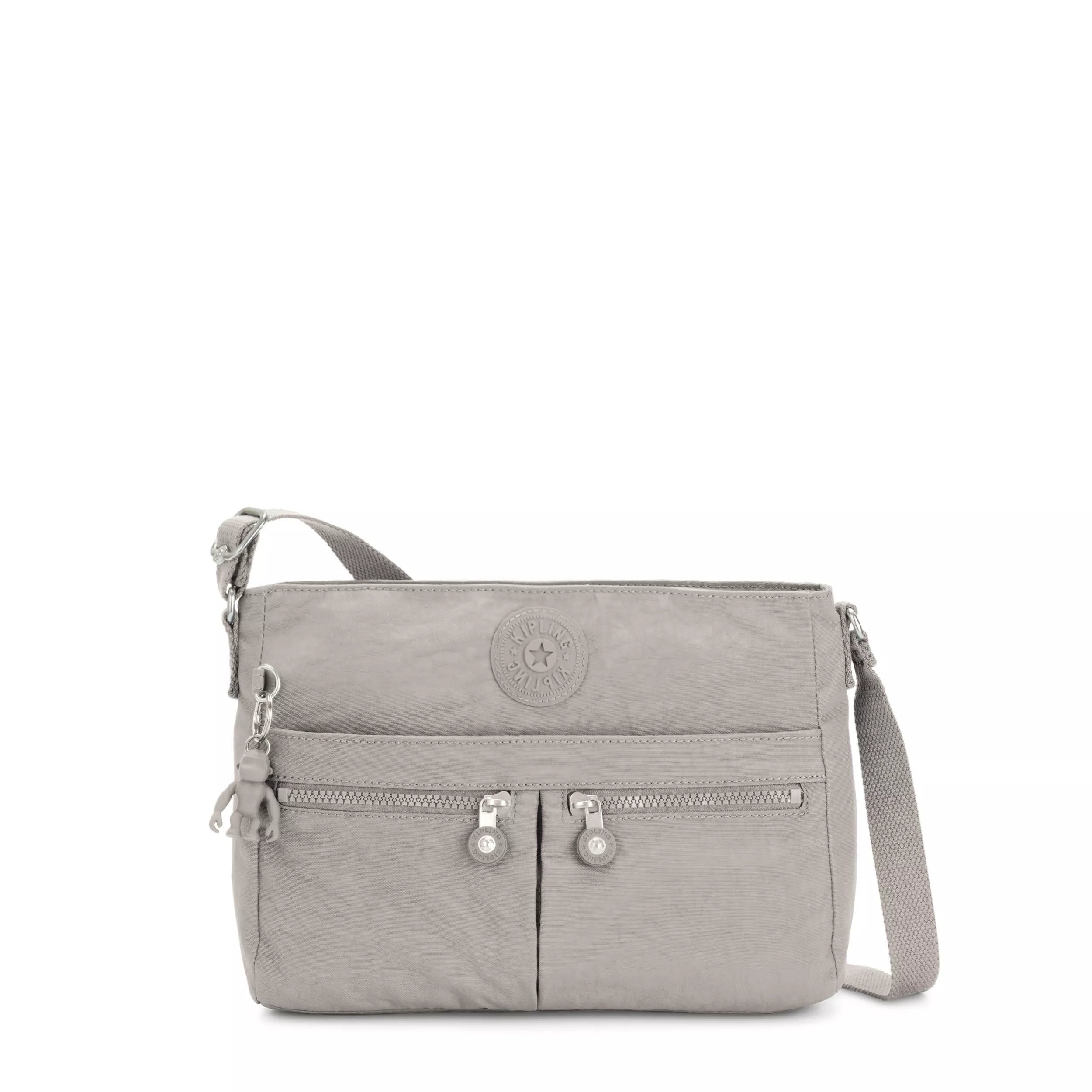 Kipling New Angie Crossbody Bag in Grey Gris — front view # color_Grey Gris