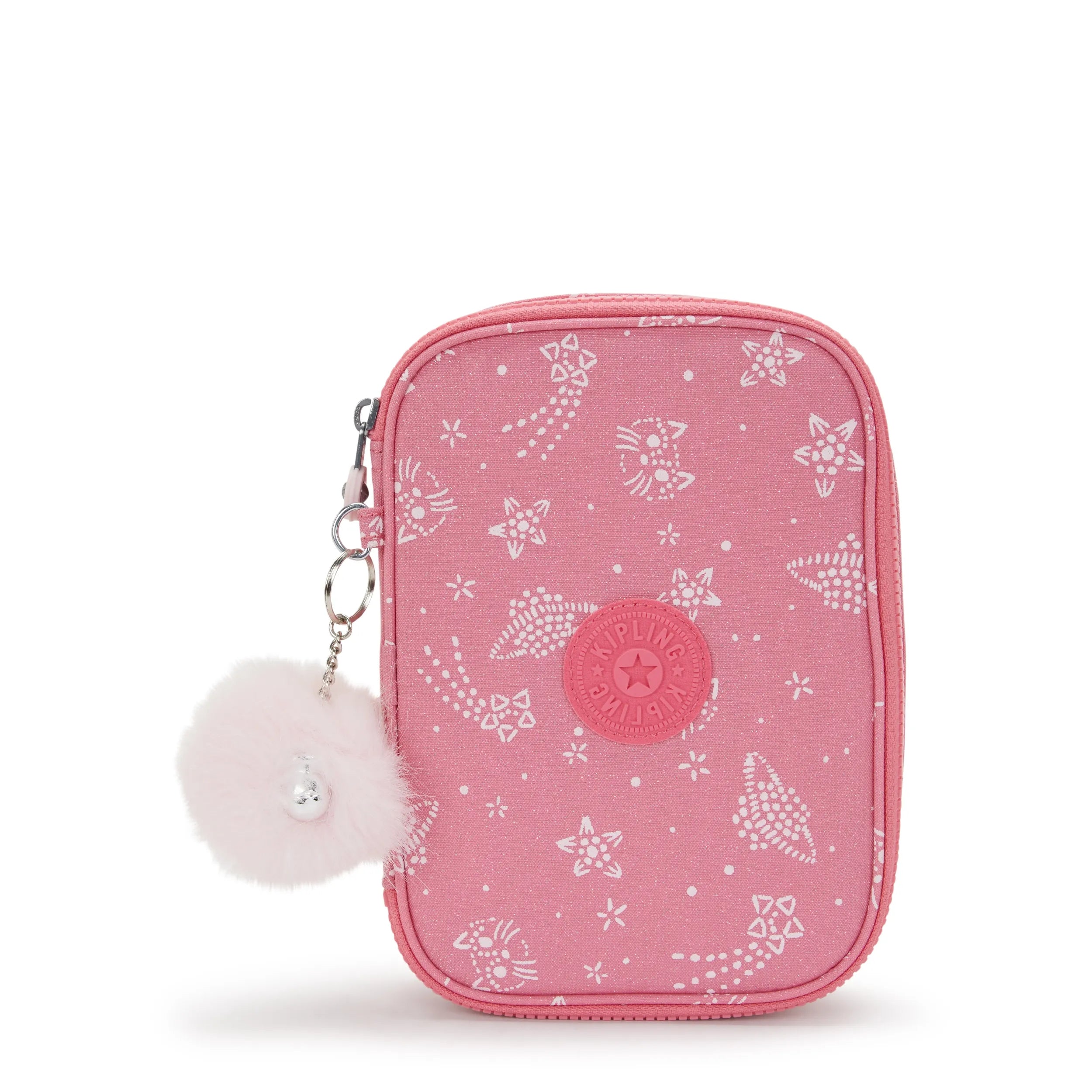 Kipling 100 Pens Case in Glitter Cats — front view # color_Glitter Cats