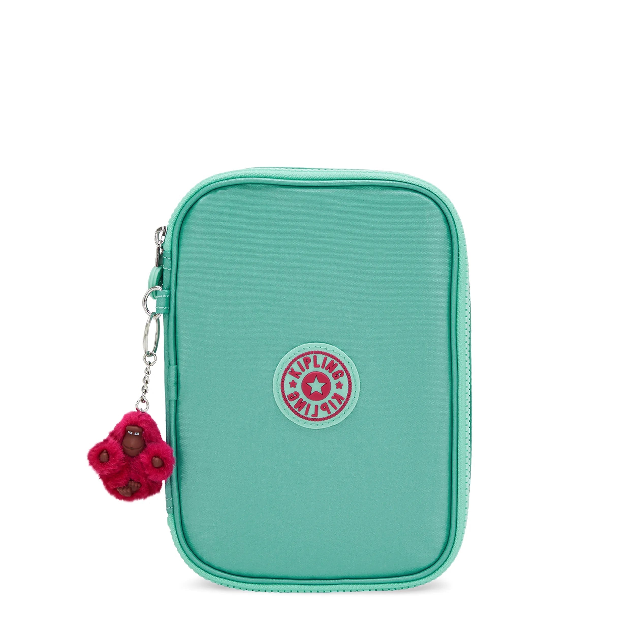 Kipling 100 Pens Case in Oasis Mint Metallic — front view # color_Oasis Mint Metallic