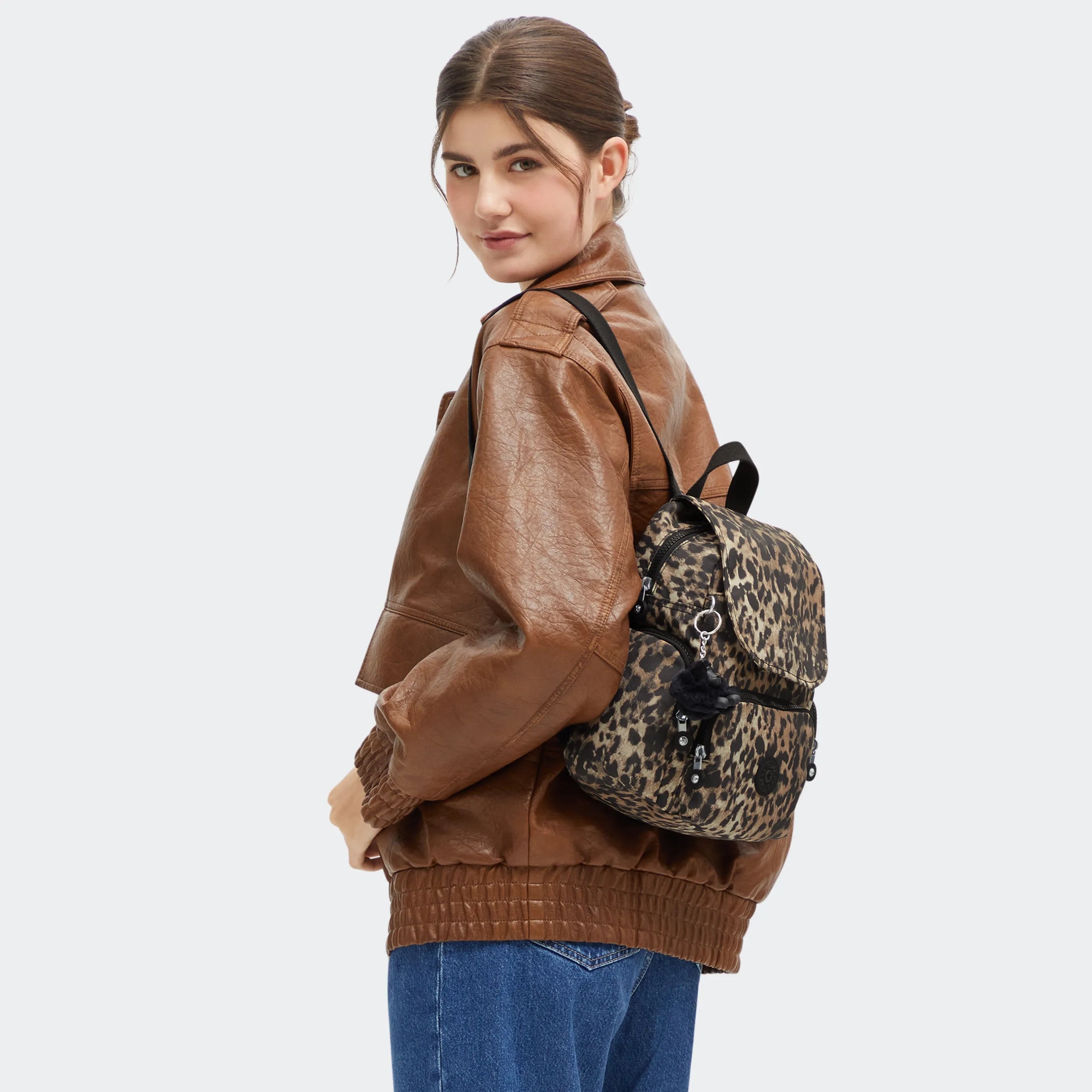Kipling City Zip Mini in Wild Leopard — back view