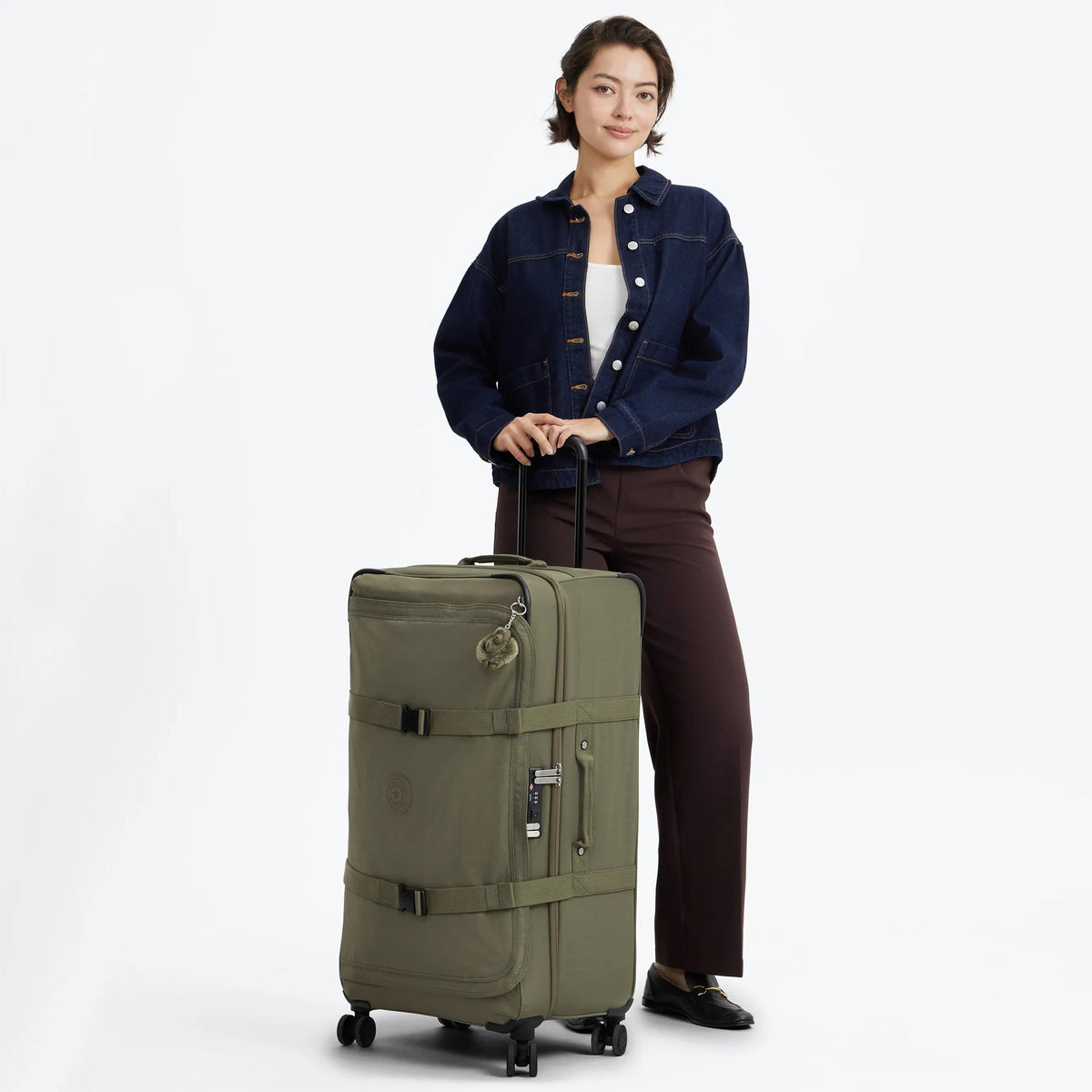 Kipling Spontaneous Large Rolling Luggage in Almost Sage — lifestyle
