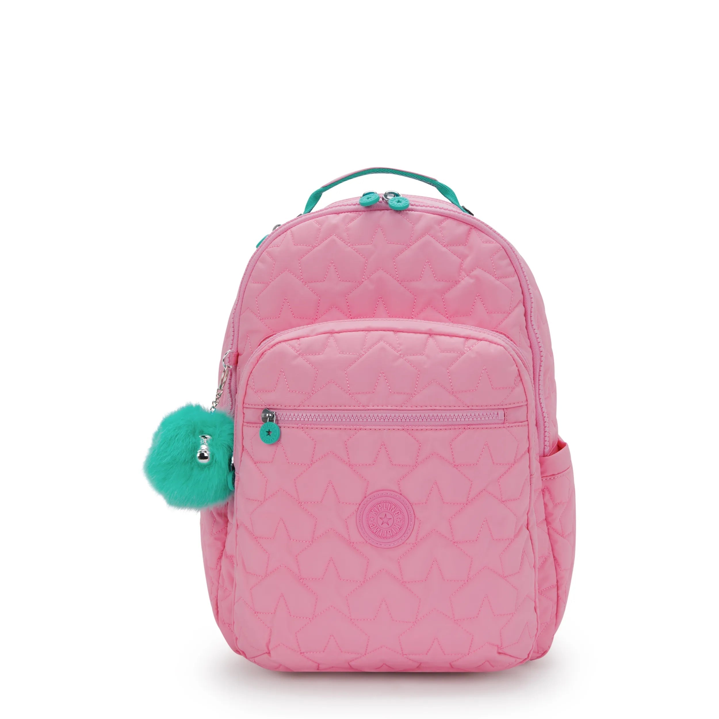 Kipling Seoul Large Backpack with 15" Laptop Protection in Puff Pop Bubblegum — front view # color_Puff Pop Bubblegum