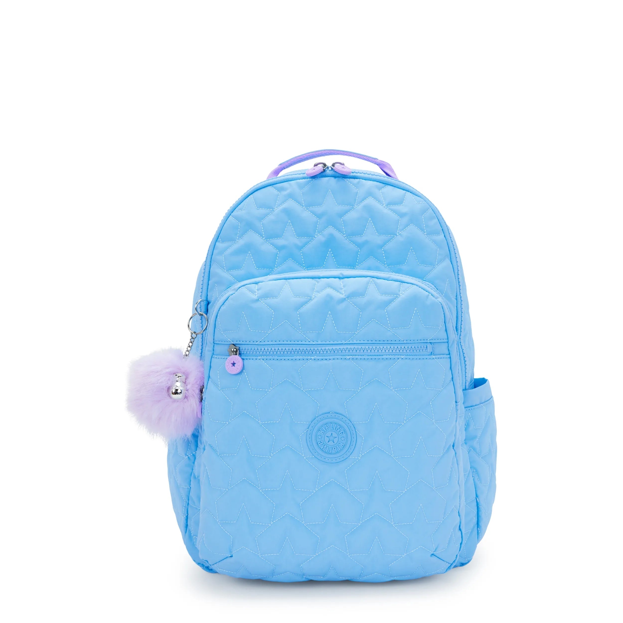 Kipling Seoul Large Backpack with 15" Laptop Protection in Puff Pop Pool Blue — front view # color_Puff Pop Pool Blue