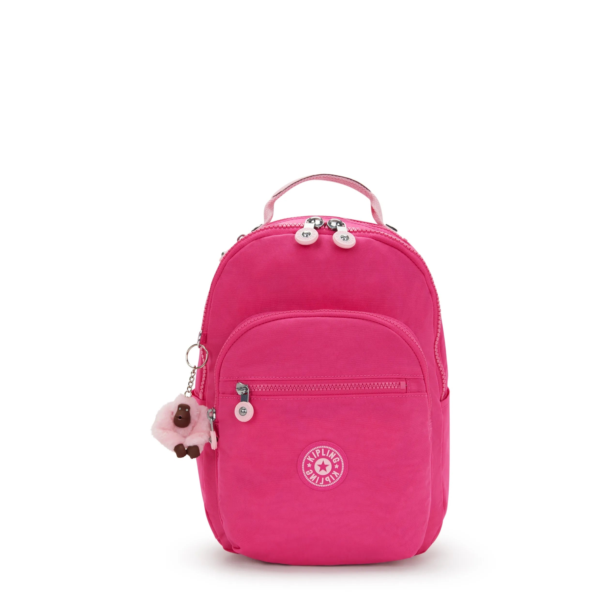Kipling Seoul Small Backpack in Intense Rose — front view # color_Intense Rose