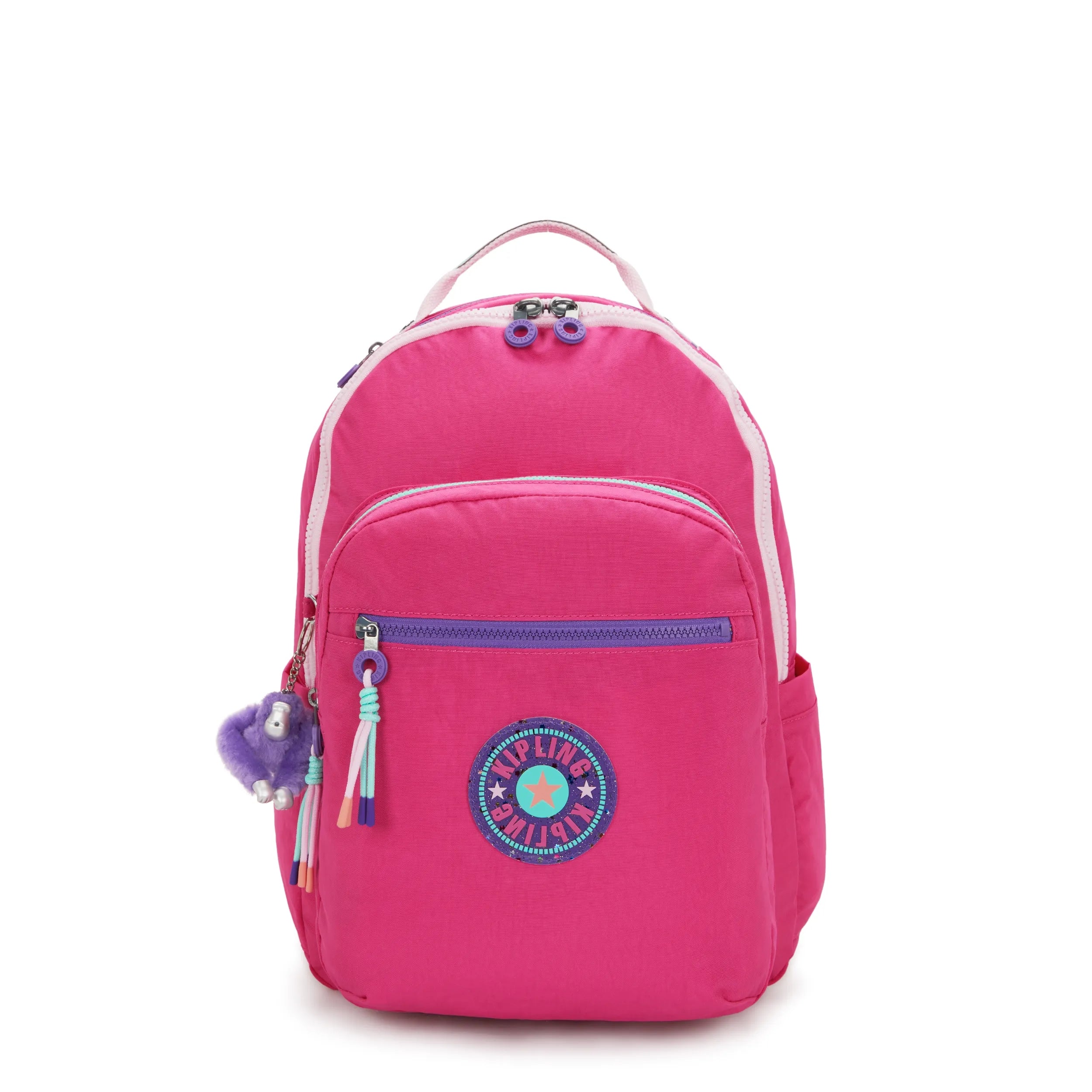 Kipling Seoul Large Backpack with 15" Laptop Protection in Intense Rose C — front view # color_Intense Rose C