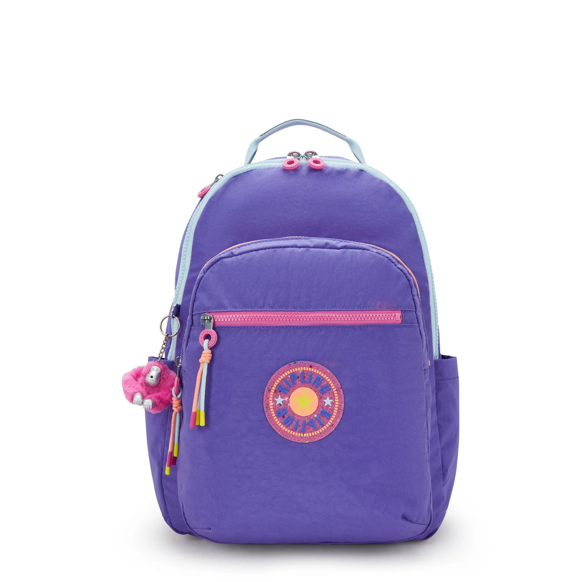 Kipling Seoul Large Backpack with 15" Laptop Protection in Iris Purple Fun C — front view # color_Iris Purple Fun C