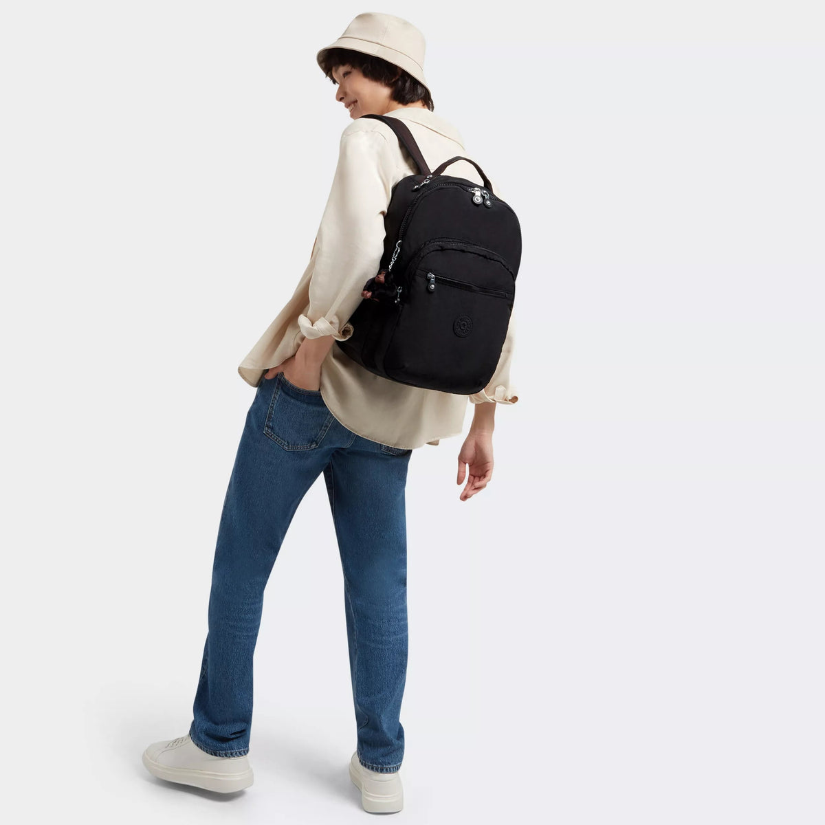 Kipling Seoul Large Backpack with 15" Laptop Protection in True Black 2 — lifestyle # color_True Black 2