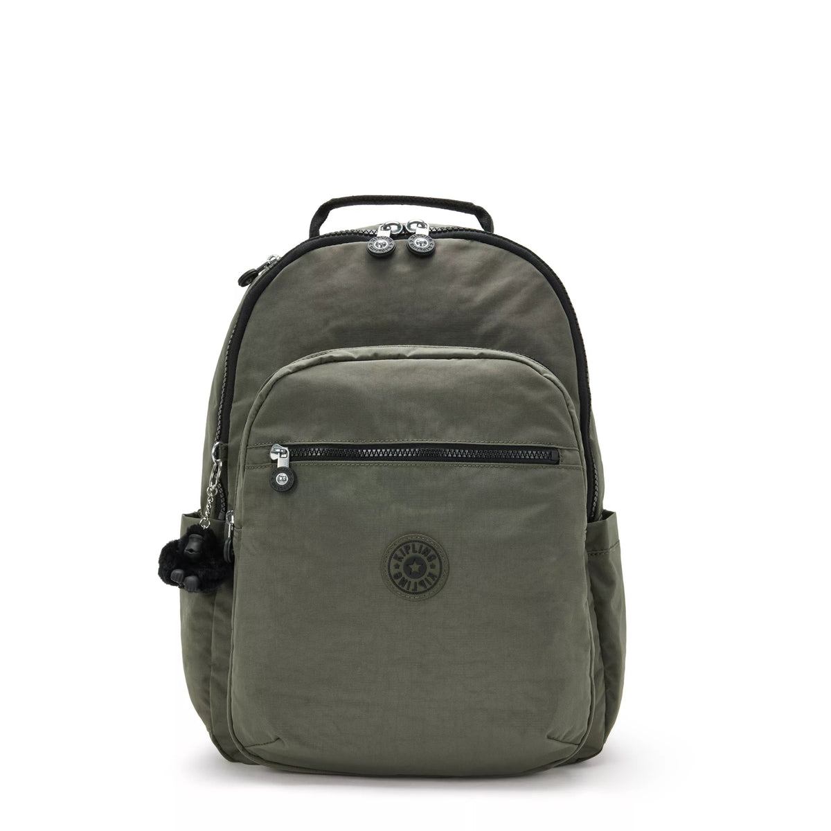 Kipling Seoul Large Backpack with 15" Laptop Protection in Green Moss — front view # color_Green Moss