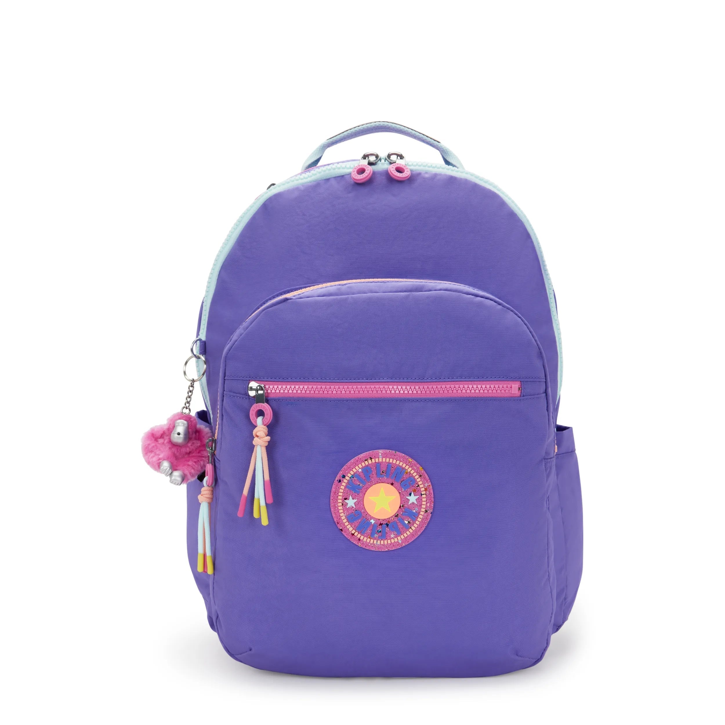 Kipling Seoul Extra Large 17" Laptop Backpack in Iris Purple Fun C — front view # color_Iris Purple Fun C