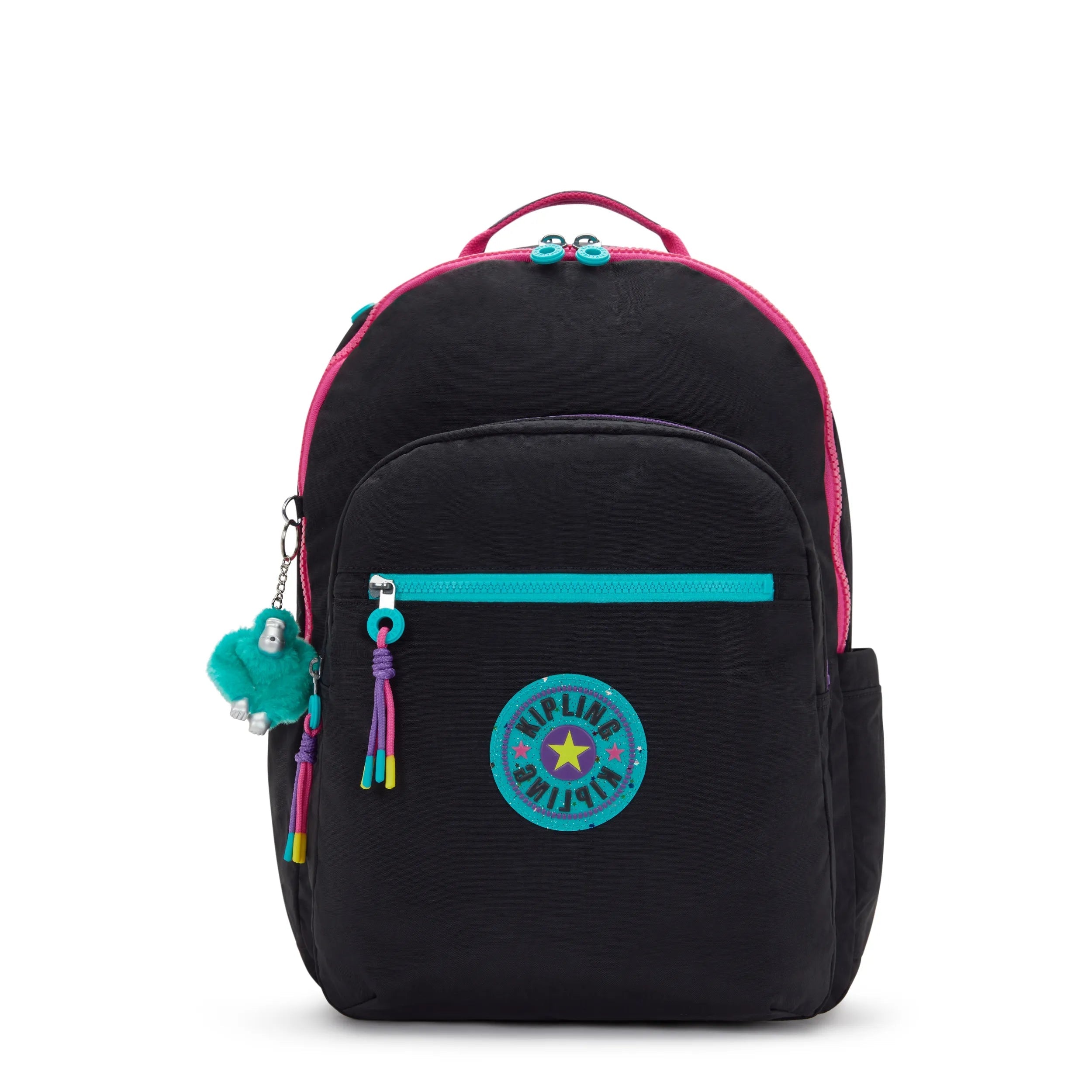 Kipling Seoul Extra Large 17" Laptop Backpack in Black Fun C — front view # color_Black Fun C