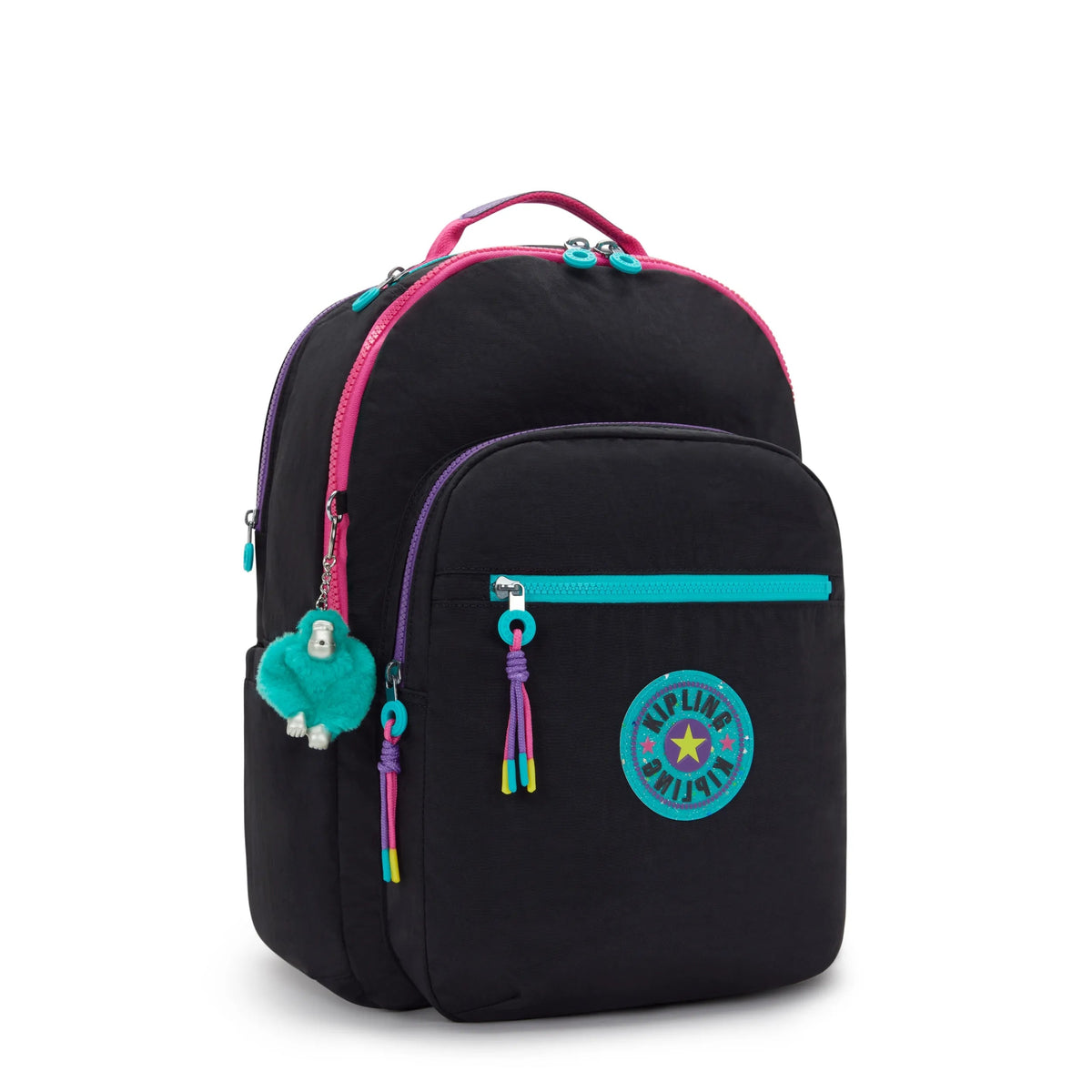 Kipling Seoul Extra Large 17" Laptop Backpack in Black Fun C — angle view