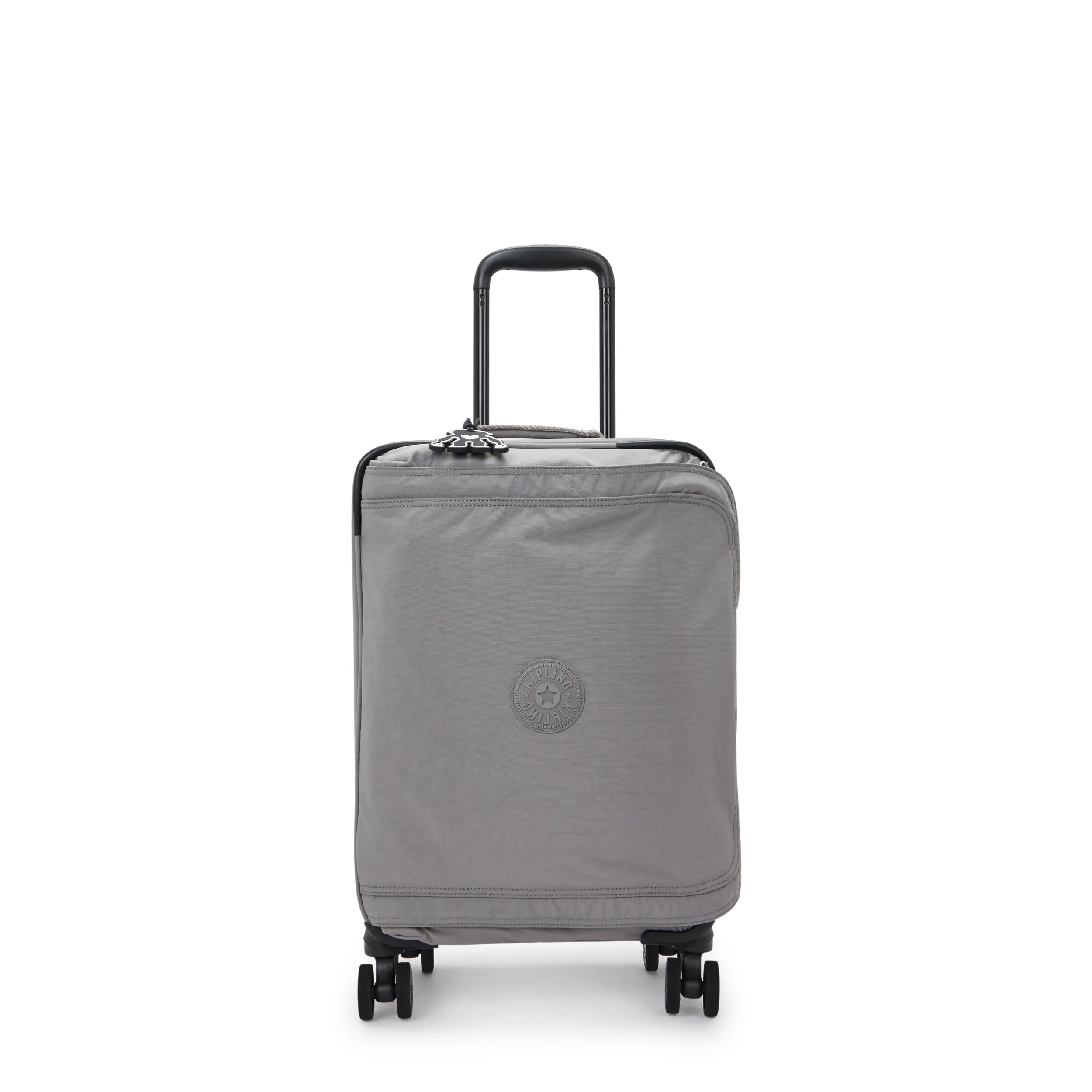 Kipling Spontaneous Small  Rolling Luggage-Carry On in Inviting Grey — front view # color_Inviting Grey
