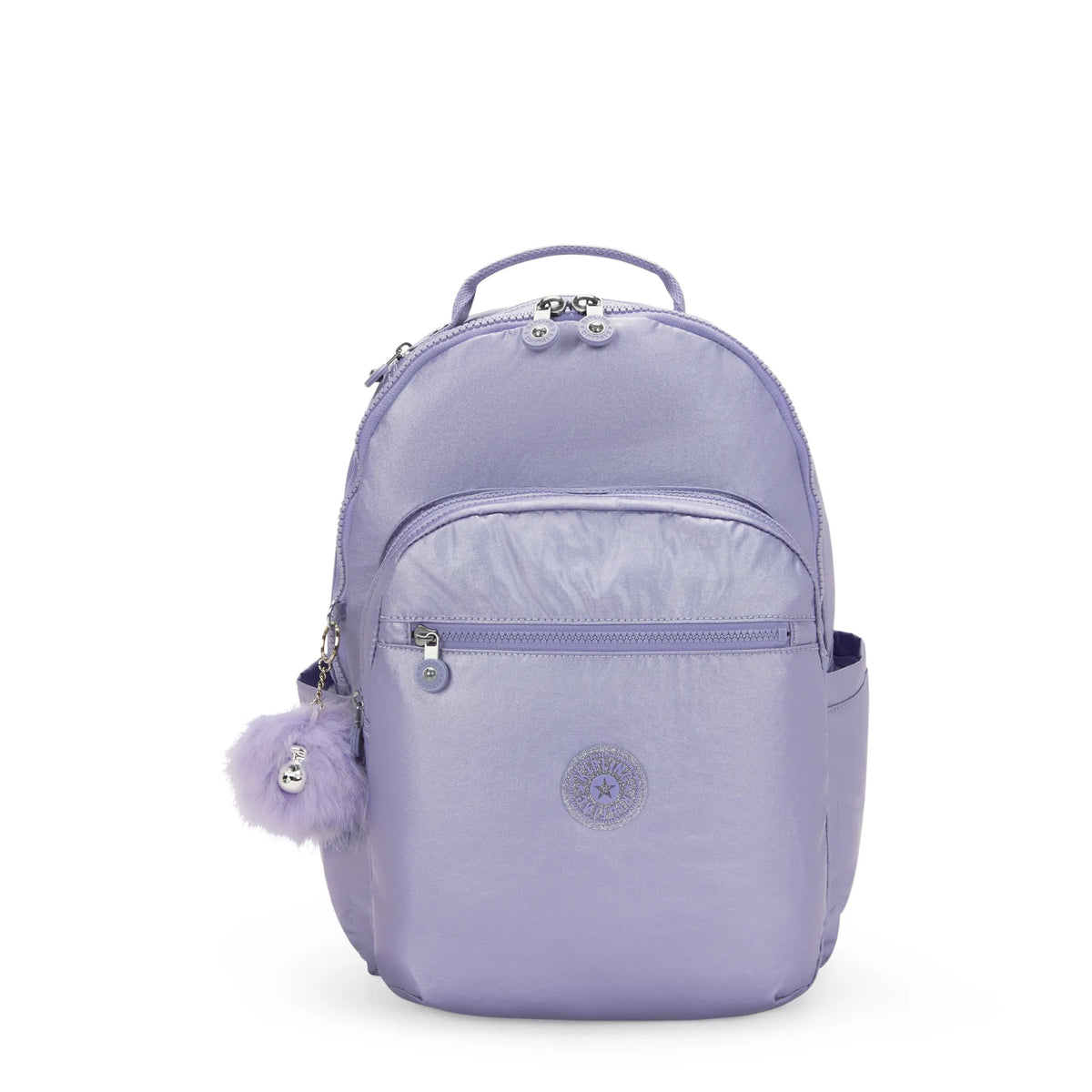 Kipling Seoul Large Backpack with 15" Laptop Protection in Amethyst Aura Metallic — front view # color_Amethyst Aura Metallic