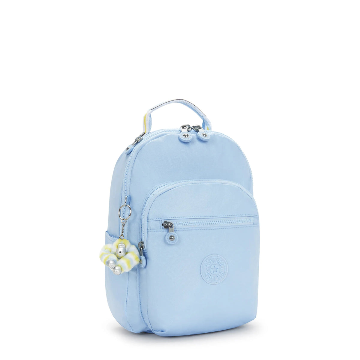 Kipling Seoul Small Backpack in Clear Sky Metallic — angle view