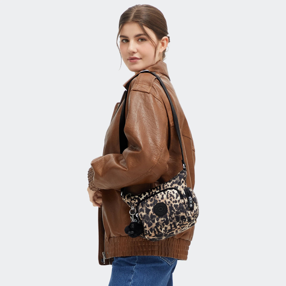 Kipling Gabbie Mini  Crossbody Bag in Wild Leopard — lifestyle