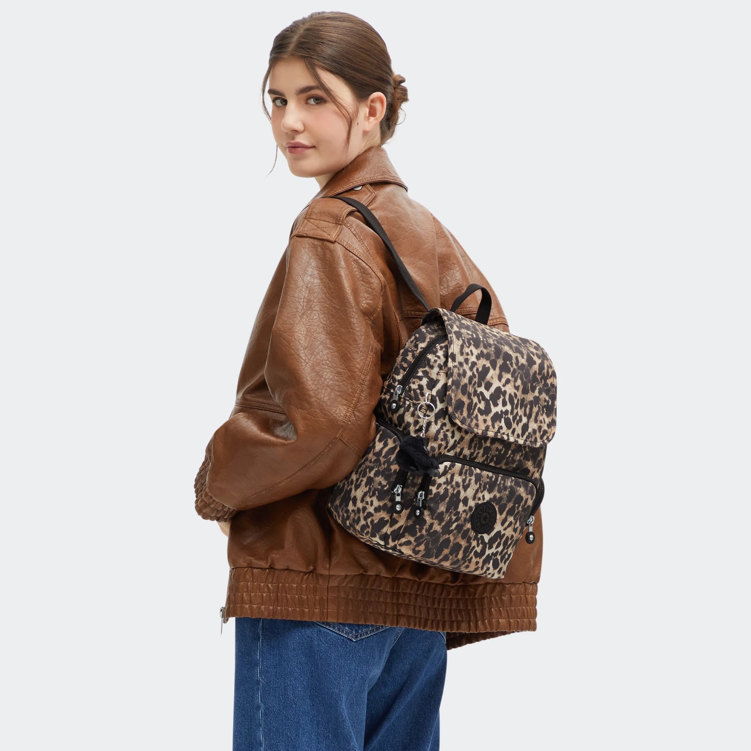 Kipling City Zip S in Wild Leopard — back view