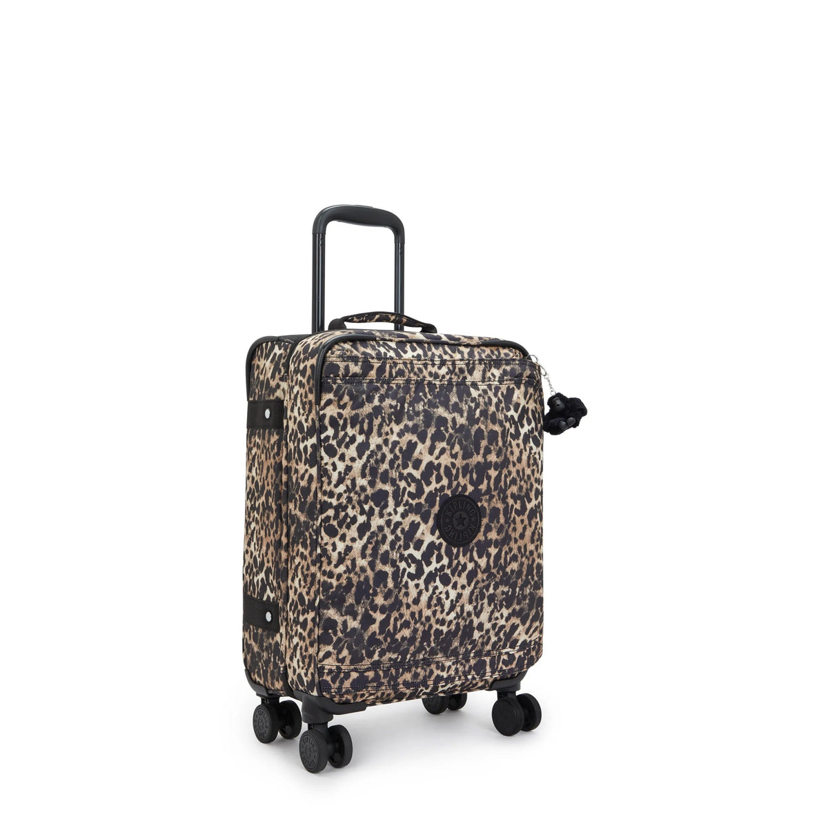 Kipling Spontaneous Small  Rolling Luggage-Carry On in Wild Leopard — angle view