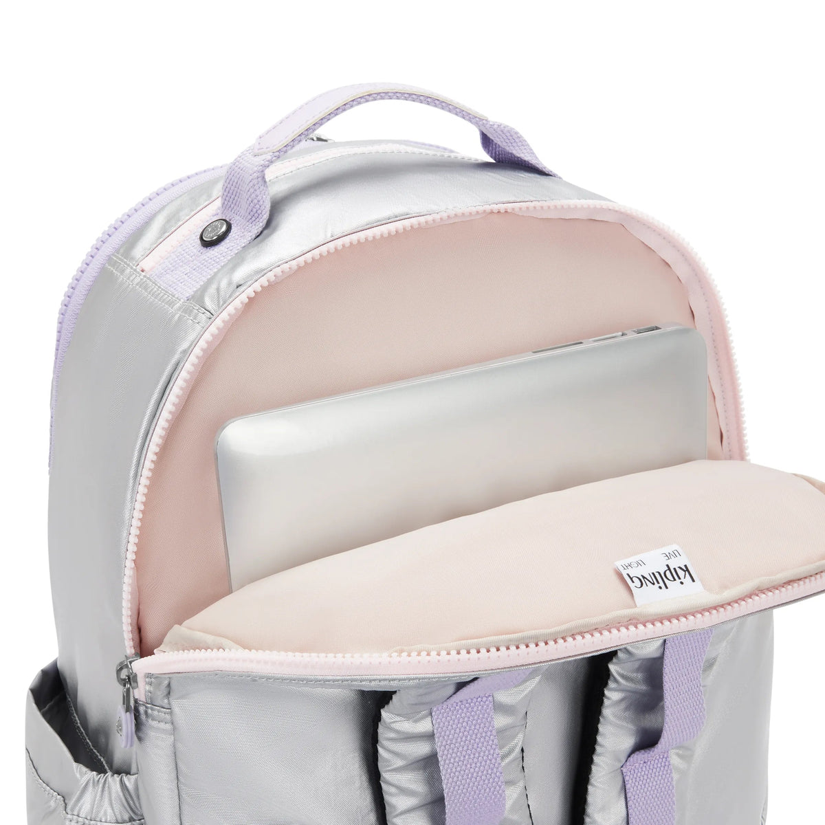 Kipling Seoul Extra Large 17" Laptop Backpack in Silver Glow Metallic — interior view 2