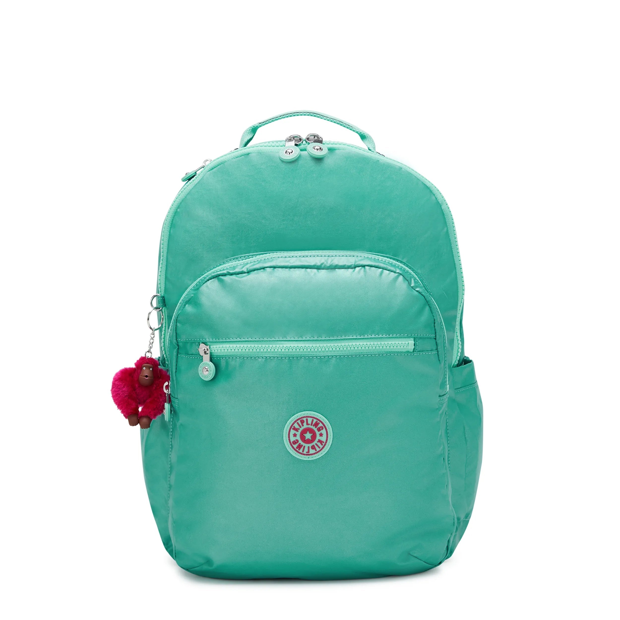Kipling Seoul Extra Large 17" Laptop Backpack in Oasis Mint Metallic — front view # color_Oasis Mint Metallic