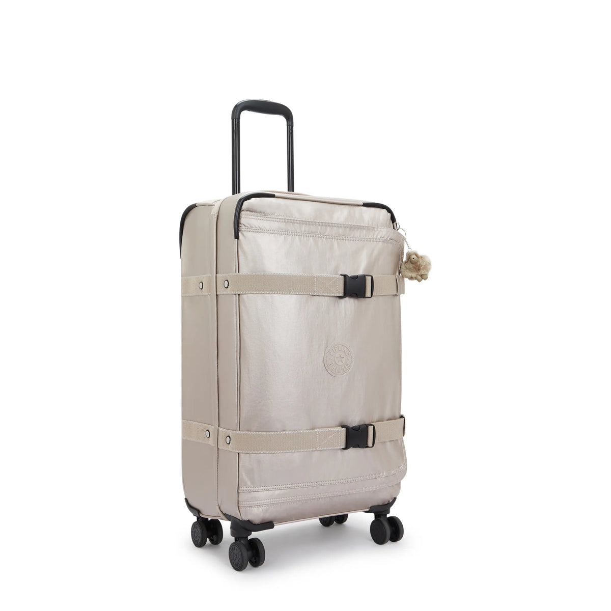 Kipling Spontaneous Medium Rolling Luggage in Metallic Glow — angle view