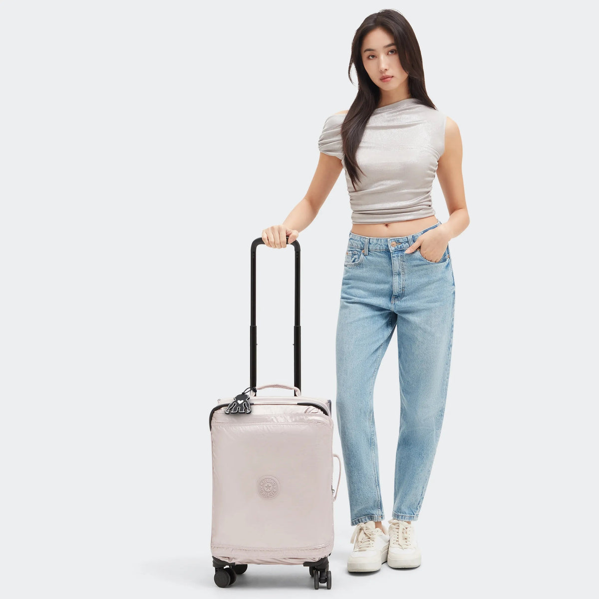 Kipling Spontaneous Small  Rolling Luggage-Carry On in Metallic Glow — lifestyle 2