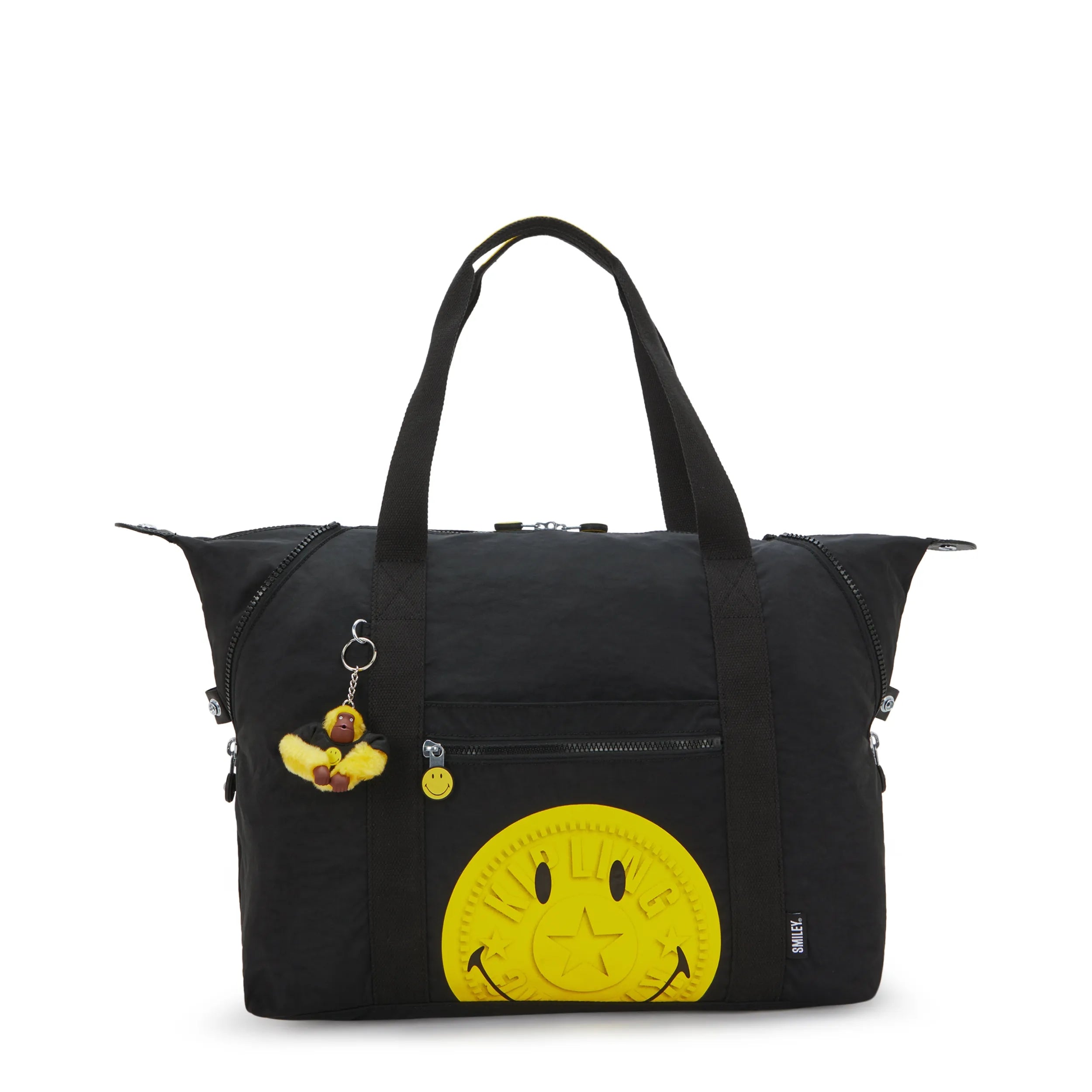 Kipling Art Medium Tote Bag in Yellow Fun Black — front view # color_Yellow Fun Black
