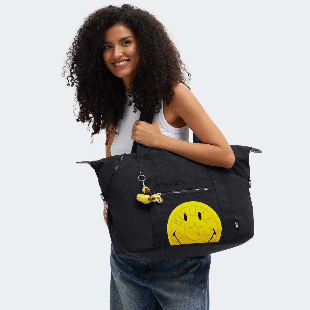 Kipling Art Medium Tote Bag in Yellow Fun Black — lifestyle