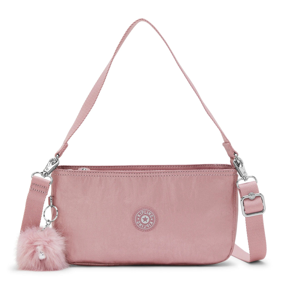 Kipling Jamari Shoulder Bag in Pink Rose Metallic — front view