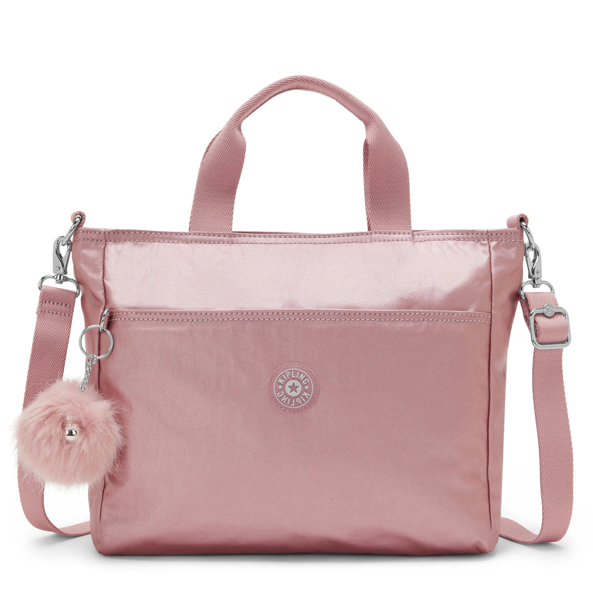Kipling Lavena Small Tote in Pink Rose Metallic — front view