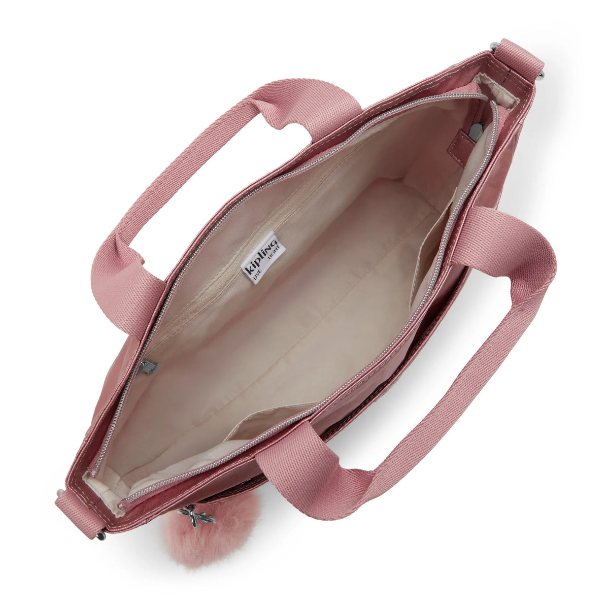 Kipling Lavena Small Tote in Pink Rose Metallic — angle view 3