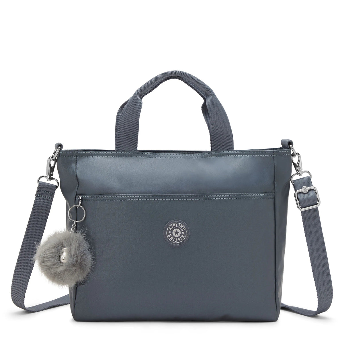 Kipling Lavena Small Tote in Warm Steel Metallic — front view