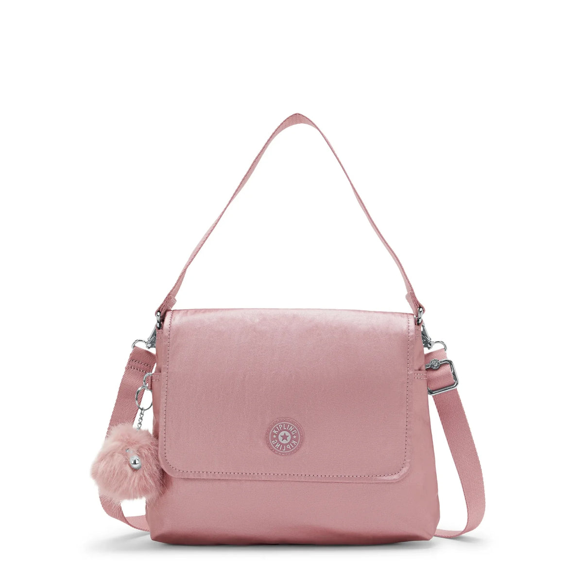 Kipling Siraz Shoulder Bag in Pink Rose Metallic — front view
