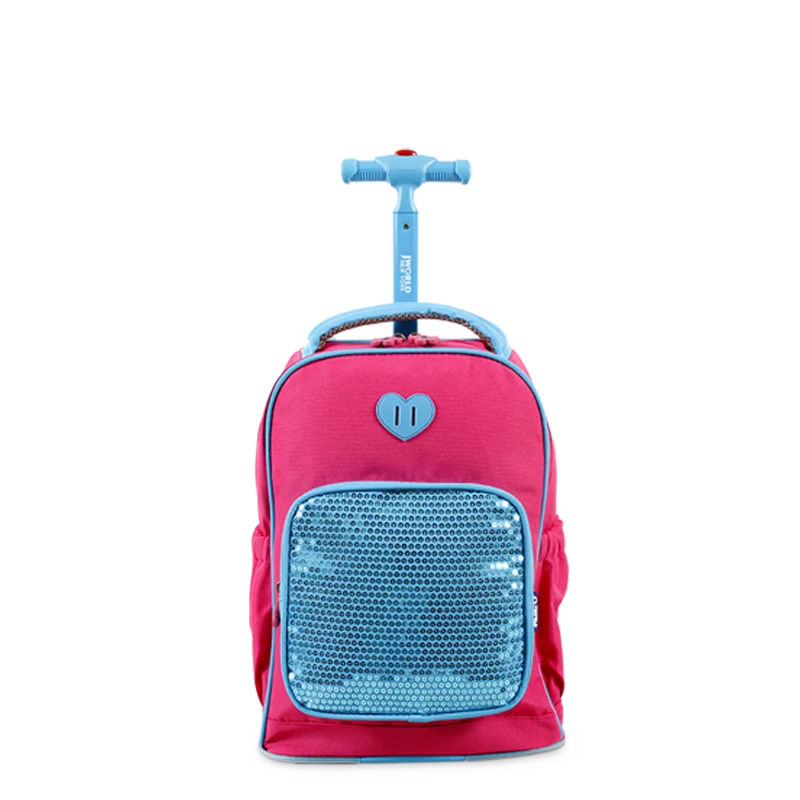 J World Sparkle Kids Rolling Backpack (15 Inch) in Pink — front view # color_Pink