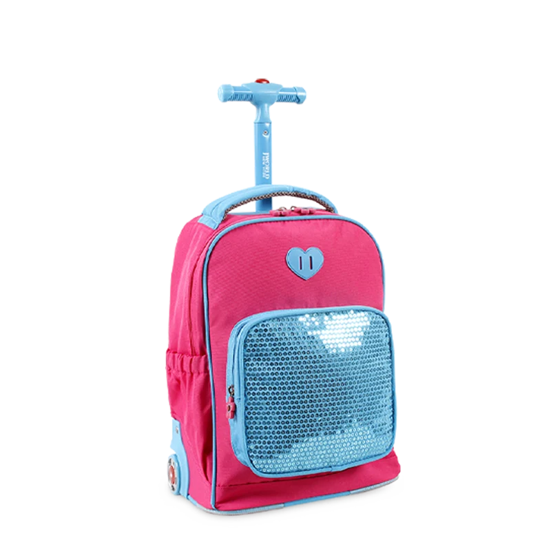 J World Sparkle Kids Rolling Backpack (15 Inch) in Pink — angle view 2 # color_Pink