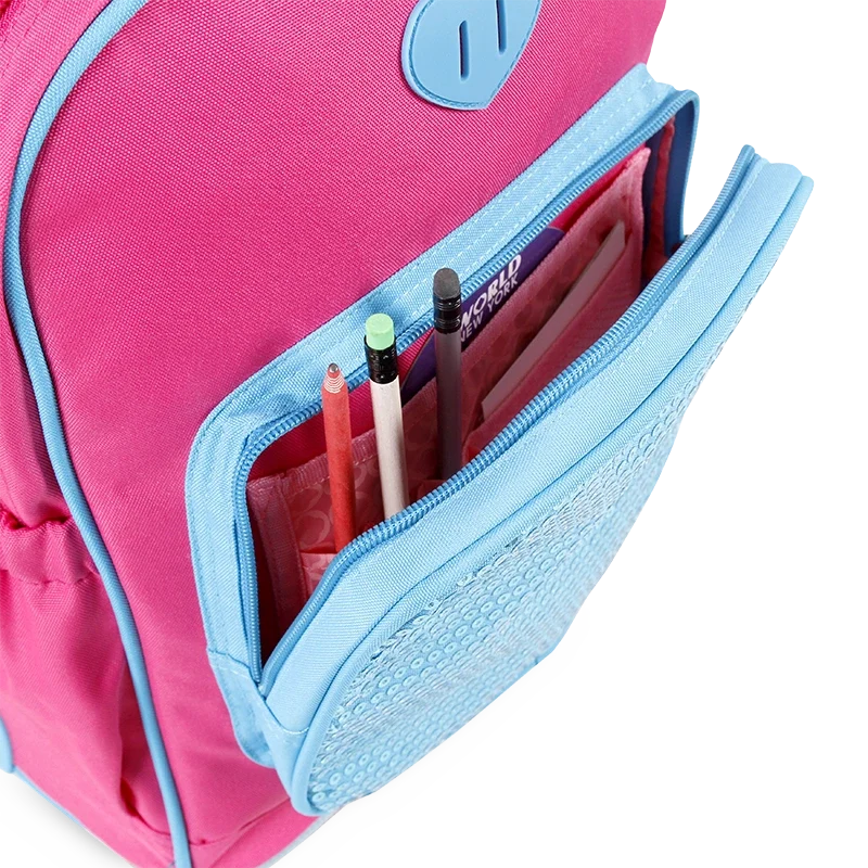 J World Sparkle Kids Rolling Backpack (15 Inch) in Pink — detail view 2 # color_Pink
