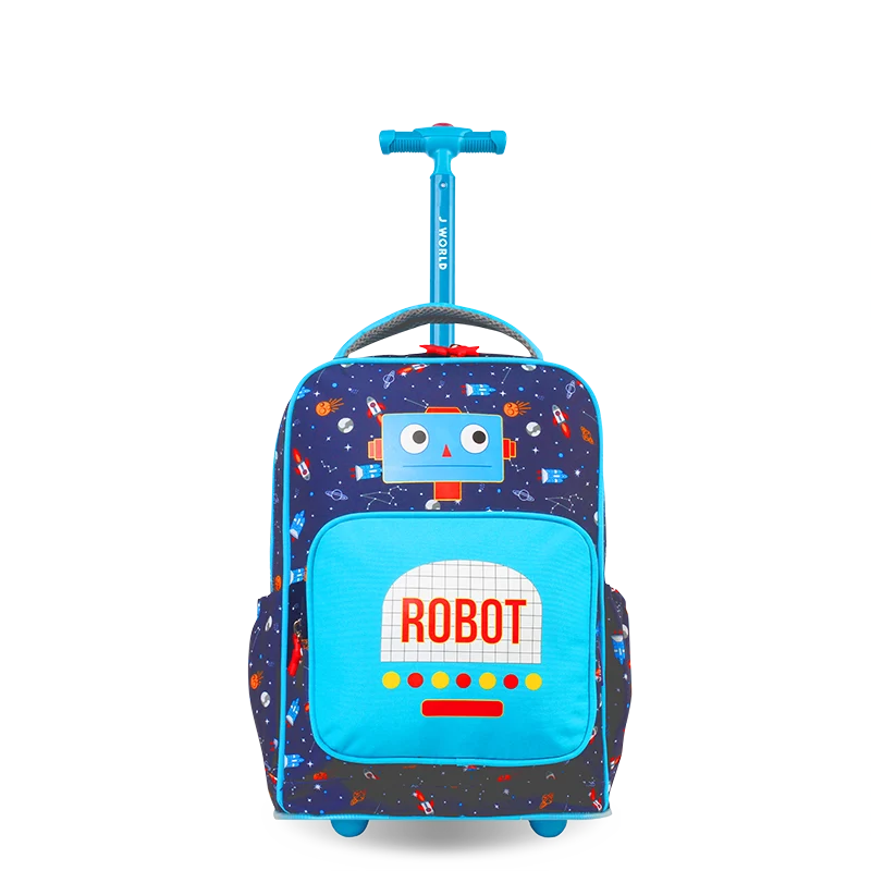 J World Sparkle Kids Rolling Backpack (15 Inch) in Robot — front view # color_Robot