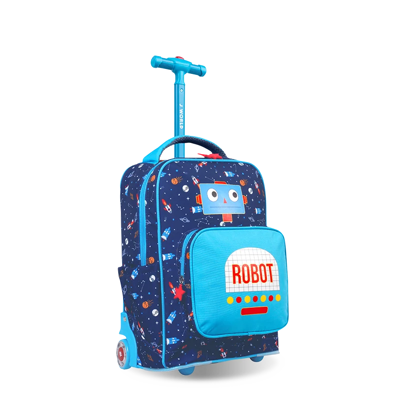J World Sparkle Kids Rolling Backpack (15 Inch) in Robot — angle view 2 # color_Robot