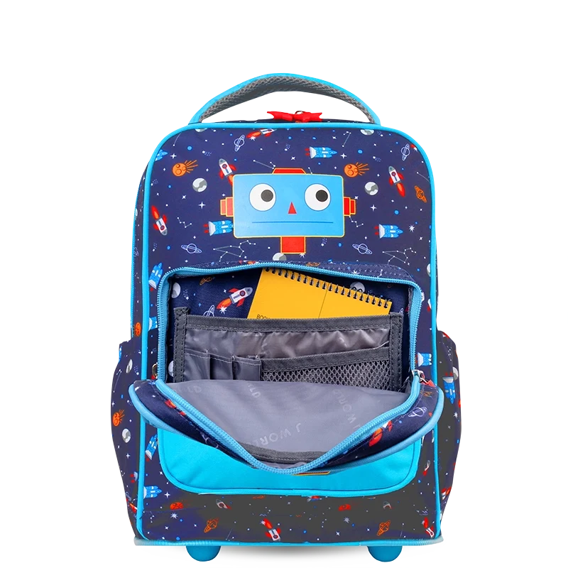 J World Sparkle Kids Rolling Backpack (15 Inch) in Robot — detail view # color_Robot