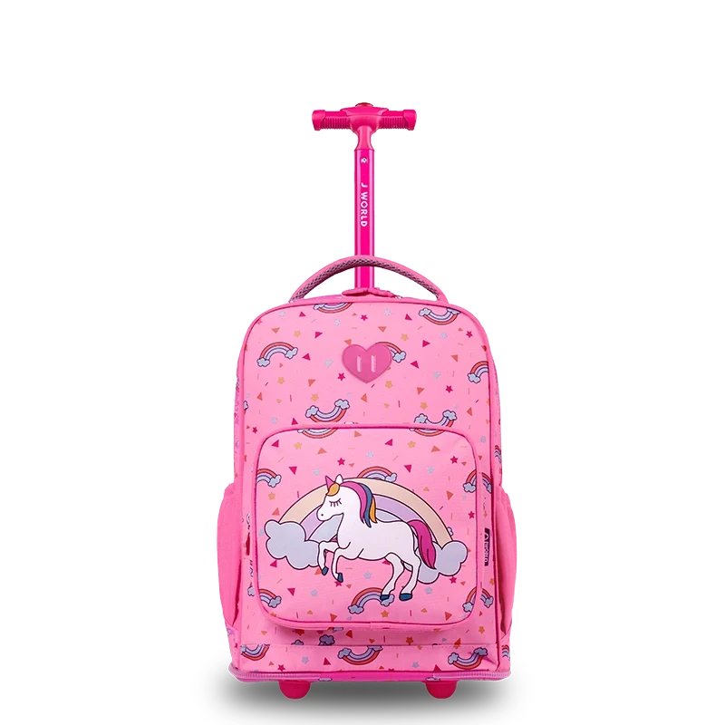 J World Sparkle Kids Rolling Backpack (15 Inch) in Unicorn — front view # color_Unicorn