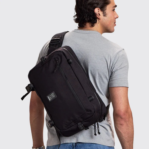Chrome Industries Kadet Max 15L sling bag – graphic print colorway, three-quarter view